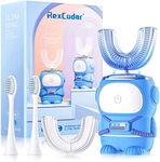 RexCodar Ultrasonic Kid's U-Shaped Electric Toothbrush, IPX7 Waterproof, Five Cleaning Modes, 60S Smart Reminder (Blue Ages 6-12)