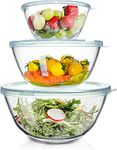 Luvan High Borosilicate Glass Mixing Salad Bowls with Lids Set of 3(4.5QT,2.7QT,1.1QT),Large Kitchen Nesting Bowls, Great for Food Storage, Cooking, Baking, Prepping,Dishwasher and Microwave Safe