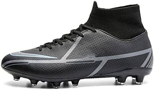 Men's Soccer Boots Football Cleats AG Hightop Football Shoes Athletic Indoor Outdoor Comfortable Soccer Shoes, Black, 6