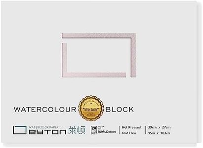 Non-Warping 100% Cotton Watercolor Paper Block - 20 Sheets of 160lb/350gsm Hot Press Water Color Art Supplies for Wet, Dry, and Mixed Media Painting, for Watercolor, Gouache, Acrylic (15 x 10.6'')