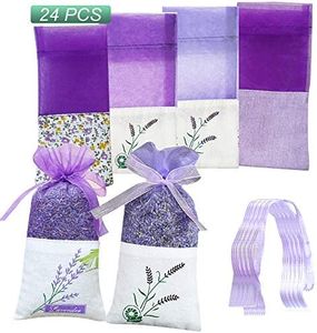 GLOBALDREAM 24 Piezas Bolsas de Lavanda Bolsitas Bolsas vacías Algodón de Gasa con cordón Morado para Lavanda, Especias y Hierbas