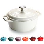 Cast Iron Dutch Oven, 22cm 3L 4.3kg - Round, Heavy-duty Cast Iron Casserole Dish With Lid, Non-Stick Enameled Dutch Oven for All Cooktops (White)