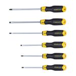 STANLEY STHT65242 6-Piece Cushion Grip Screwdriver Set for Home, DIY, Professional & Industrial Use Ideal for Carpentry, Construction, Mechanical, Electrical & Plumbing Tasks, YELLOW & BLACK