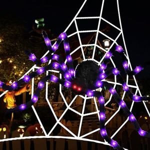 Spider Web Lights Halloween Decorations - 16.5Ft Spider Web with 52" Giant Light Up Spiders, Scary Outdoor Yard Decor, Large Spider Web for Halloween, Outdoor Spider Decorations