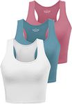 Sports Crop Tank Tops for Women Cropped Workout Tops Racerback Running Yoga Tanks Cotton Sleeveless Gym Shirts 3 Pack, Blue/White/Rose, Medium