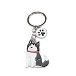 ZoonPark® Dog Key-ring Keychain,Lovely Cute Small Dog Puppy Keychain Keyring Metal Keychain Keyring Keyfob Key Ring Car Keyring Bag Charm (Black Husky/Alaskan Malamute)