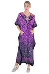 Miss Lavish London Long Caftans for Women - Boho Kaftan Dress, Plus Size Summer Kaftan, Women's Loungewear and Beach Caftans, Maxi Kaftan Tops for Lounging or Swimwear Cover-Ups, Size L,Purple Kaftans