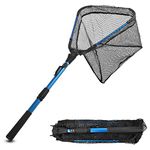 Fishing Net Fish Landing Net, Foldable Collapsible Telescopic Aluminum Pole Handle, Easy Catch and Release Fishing Net Freshwater Saltwater for Bass Trout Walleye Kayak