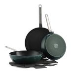 GreenPan Evolution Hard Anodized Healthy Ceramic Non-Stick 3-Piece Frying Pan Skillet and Wok Set, PFAS-Free, Induction, Oven Safe, Pine Green
