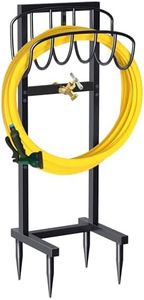 Artigarden Outdoor Garden Hose Holder Freestanding with Brass Faucet And 4 Spikes, Heavy Duty Metal Water Hose Reel Stand Hanger Rack Organizer Holds Storage 150ft Hose for Outside Yard Lawn, Black