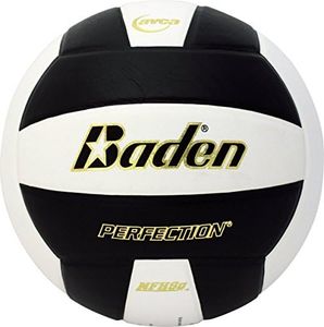 Baden Perfection Premium Leather Indoor Volleyball | Official Size & Weight for 13U to College | NFHS & AVCA Approved | Black/White