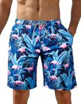 iCKER Mens Swim Shorts Swimming Trunks 3D Print Beach Shorts Boardshorts for Summer,Blue-Flamingo,4XL