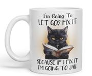 Vixar I'm Going to LET GOD FIX IT, Cats Sarcastic Joke Ceramic Coloured Mug Cup for Tea Coffee Hot Brew 330ml 11Oz (White)