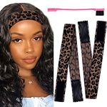 2Pcs Elastic Melt Band for Wig with Velcro, 3.5cm Width Wig Melt Band for Edges, Elastic Edge Band for Laying Down Wigs, Elastic Edge Laying Band (#Leopard, 2pcs Melt Band+1Pcs Hair Edges Brushes)