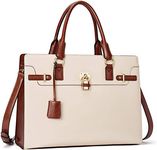 BOSTANTEN Briefcase for Women Leather Laptop Handbag 15.6 Inch Computer Bag Shoulder Work Tote Stylish Beige