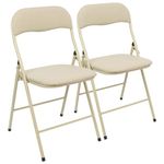 Harbour Housewares Fabric Padded Metal Folding Chairs - Beige - Pack of 2