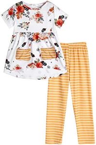 Arshiner Little Girls Outfits Floral Hi-Lo Tops+Pants Sets Short SLeeve 2pcs Pants Sets with Pockets