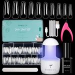 TOMICCA Nail Tips and Glue Gel Kit,Nail Extension Kit-4 In 1 Nail Glue and Base Gel,500Pcs Coffin Nails with Portable LED Nail Lamp DIY Nail Art Acrylic Nail Starter Kit Easy Nail Extension Set Gifts