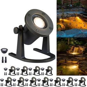 Gardenreet Solid Brass Underwater Pond Light - 12V Low Voltage IP68 Submersible Bronze Fixture, with 5000K MR16 LED for Outdoor Pond Fountain Waterfall Landscape Lighting(12 Pack)