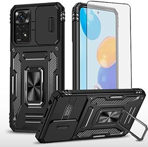 Asuwish Phone Case for Xiaomi Redmi Note 11S/11 4G with Tempered Glass Screen Protector and Slide Camera Cover Magnetic Ring Holder Kickstand Cell Accessories Redme Note11 S Note11S Women Men Black