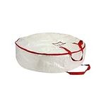 Household Essentials 2624 Christmas Wreath Storage Container Bag | Holds Xmas Wreaths up to 24 Inches | Clear with Red Trim, White