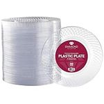 50 Crystal Clear Plastic Plates | 9 Inch Disposable Plates | Fancy Dinner Plates | Elegant Luncheon Plates | Hard Round Party Plates | Heavy Duty Wedding Plates | Premium Catering Plates [Diamond]
