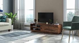 Siyaram Handicraft Wooden Entertainment Tv Unit for Living Room | Wooden Free Standing TV Unit Side Board Table with 2 Door Cabinet & Shelf Storage | Sheesham Wood, Natural Brown