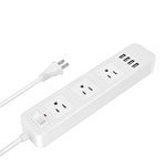 Elinker 3-Outlet Power Strip 4 USB Charging Ports Home/Office Surge Protector 6.6ft Extension Cord Smartphone Tablets White