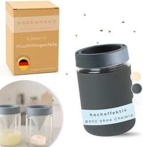 HAVENHAUS Fruchtfliegenfalle dunkelgrau wiederverwendbar | Obstfliegenfalle für Küche | Fruchtfliegen dauerhaft loswerden | Fruit Fly Trap | Lebendfalle Fliegenfalle gegen Fruchtfliegen