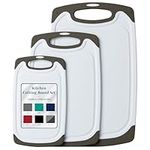 HOMWE Plastic Chopping Board Set - 3 Cutting Boards for Kitchen w/Easy Grip Handles & Juice Grooves