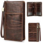 CataPurus Top Grain Leather Travel Passport Wallet Holder for Man & Woman, Handmade with Three-Layer for 4 Passports & Multi Cards, RFID Blocking Large Capacity for Cards/Passports/Tickets, Brown