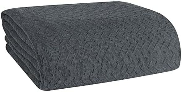 BELIZZI HOME 100% Cotton Bed Blanket, Breathable Thermal Blanket Twin Size, Soft Chevron 60 inch x90 , Perfect for Layering Any All Season, Charcoal Grey