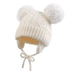 JANGANNSA Winter Baby Girls Beanie Infant Toddler Warm Hat for Boys Knitted Baby Beanies with Pompom(White, 6-24 Months)