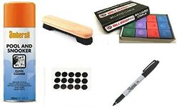 cueball16 CLEANING/VALET KIT For POOL/SNOOKER 6,7,8 ft TABLES, Includes BRUSH, CLOTH CLEANER, Spots, Pen, R.L.B.C. Sales Instruction Sheet, Box of 12 MIXED Chalks