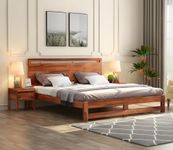 Ferrovilla Queen Size NS 2 Sheesham Wood Bed for Bedroom | Sheesham Wood Bed | Solid Wood Bed | Bed Without Storage | Queen Size Bed | Bedroom Furniture | Wooden Bed | 2 Years Warranty