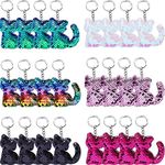 Blulu 24 Pieces Flip Sequin Keychain Cat Shape Key Ring Hanging Keychain Decoration for Party Supplies