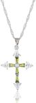 RIZILIA Faith Cross Necklace for Women - Trapezoid Round Cut CZ August Peridot - 18K White Gold Plated Birthstone Pendant, 18"+2" Chain - Gift Boxed for Her, Mother Birthday Anniversary