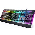 TECKNET RGB Gaming Keyboard, 105 Keys, All-Metal Panel, 15-Zone RGB Illumination, Backlit Quiet Computer Keyboard, Wrist Rest, 25 Anti-ghosting Keys, IP32 Water & Dust Resistant USB Wired Keyboard