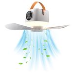 PopuLike Portable Camping Fan, 7200 mAh Tent Fans with LED Light, Remote Control, Detachable Blades Timer, 4 Speeds 3 Brightness USB Rechargeable Camping Fan for Tent Car Picnics Travel