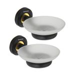 Sanmay Stainless Steel and Glass Bathroom Wall Mounted Soap Dish with SS Holder (Black Finish) (Set of 2)