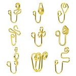 KINBOM 9 Pcs Nose Cuff,Copper Durable Fake Ring Hoop Clip On Nose Rings Fake Non Piercing Nose Rings for Women Girls (Gold)