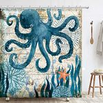 Hykiee Shower Curtain, 180 * 180cm (71x71Inch) Bathroom Curtains Mould and Mildew Resistant, 3D HD Waterproof Washable Polyester Animal White Wet Room Shower Curtain with 12 Hooks (Octopus)