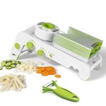 Starfrit Cubing Pro Mandoline Slicer, Dicer - 4 Blades & Graters with Storage Box - Straight & Crinkle V-Blades, Fine & Coarse Graters - 10 Thickness Settings, 3 Julienne Sizes - with Bonus Peeler