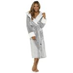 GM Apparel Ladies Dressing Gown Fluffy Hooded Bathrobe – Super Soft Plush Women’s Cozy Robe Teddy Fleece Lined (GREY, 8-10)