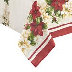 Elrene Home Fashions Red and White Poinsettias Holiday Fabric Tablecloth, Multi 60" x 120" (Tablecloth)