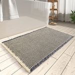 Rvolst Bath Mat Rug for Bathroom Waffle Woven Bathroom Mat Super Absorbent Machine Washable Non Slip Farmhouse Boho Bathroom Rug 46x77cm Blue