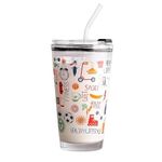 KELVEE Random Design 400 ml, Cartoon Pattern,Creative Multipurpose Drinking Glass Measuring Mug/Cup with Silicone Straw and Glass Lid Drink for Milk,Tea,Coffee,Juice,Thick Shake Cup & Mug