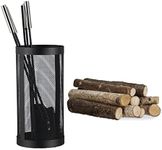 Relaxdays Modern Steel Fire Irons. 5-Piece Fireplace Companion Set with Shovel, Broom, Poker, Tongs and Stand, Black