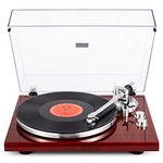 1 BY ONE Belt-Drive Wireless Record Player with Audio-Technica MM Phono Cartridge, Built-in Preamp, Adjustable Counterweight, USB Digital Output (Red)