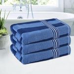 Kuber Industries Pack of 3 Bath Towel | 144 GSM Cotton Bathroom Towel | Towel for Pool-Travel | Highly Absorbent Bath Towel | Towel for Men | Dark Blue Patti | 30x60 Inch | Light Blue